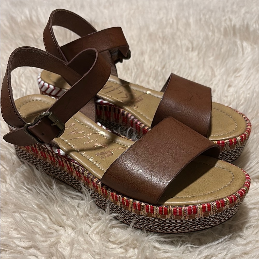 Blowfish Brown and Red Platform Sandals